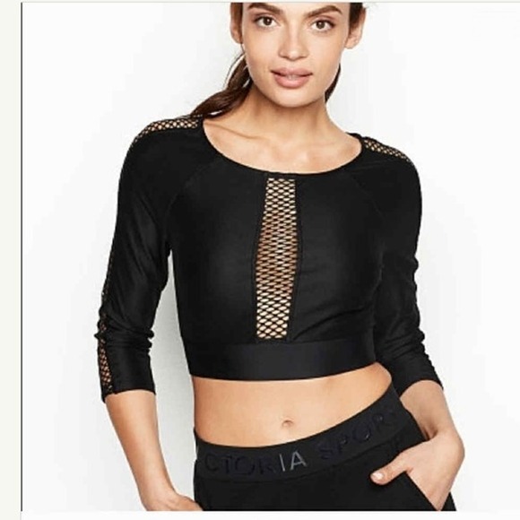 Victoria Sport Victoria Secret Mesh‎ Panel Long Sleeve Cropped Top Medium - Picture 11 of 11